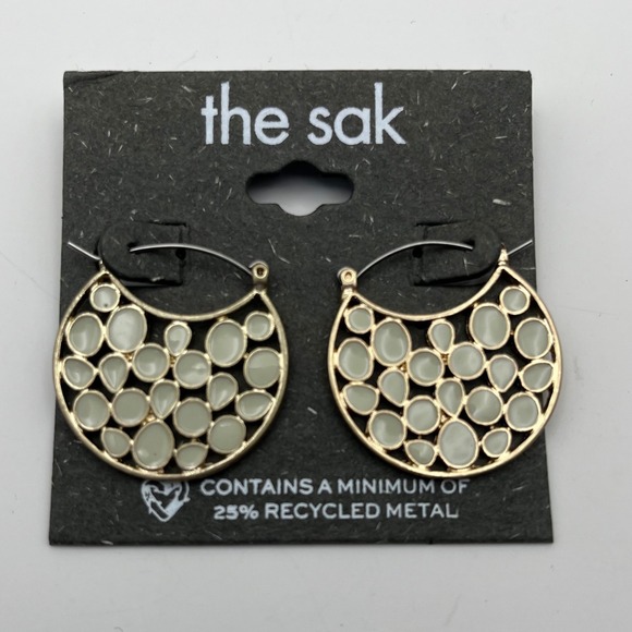 The Sak Jewelry - The Sak‎ Hoop Earrings Gold Tone Openwork Design Neutral Color NEW